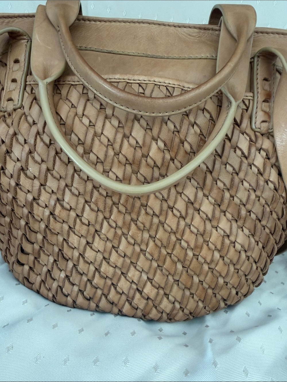 Woven Leather Tote Bag in Tan - Picture 6 of 11